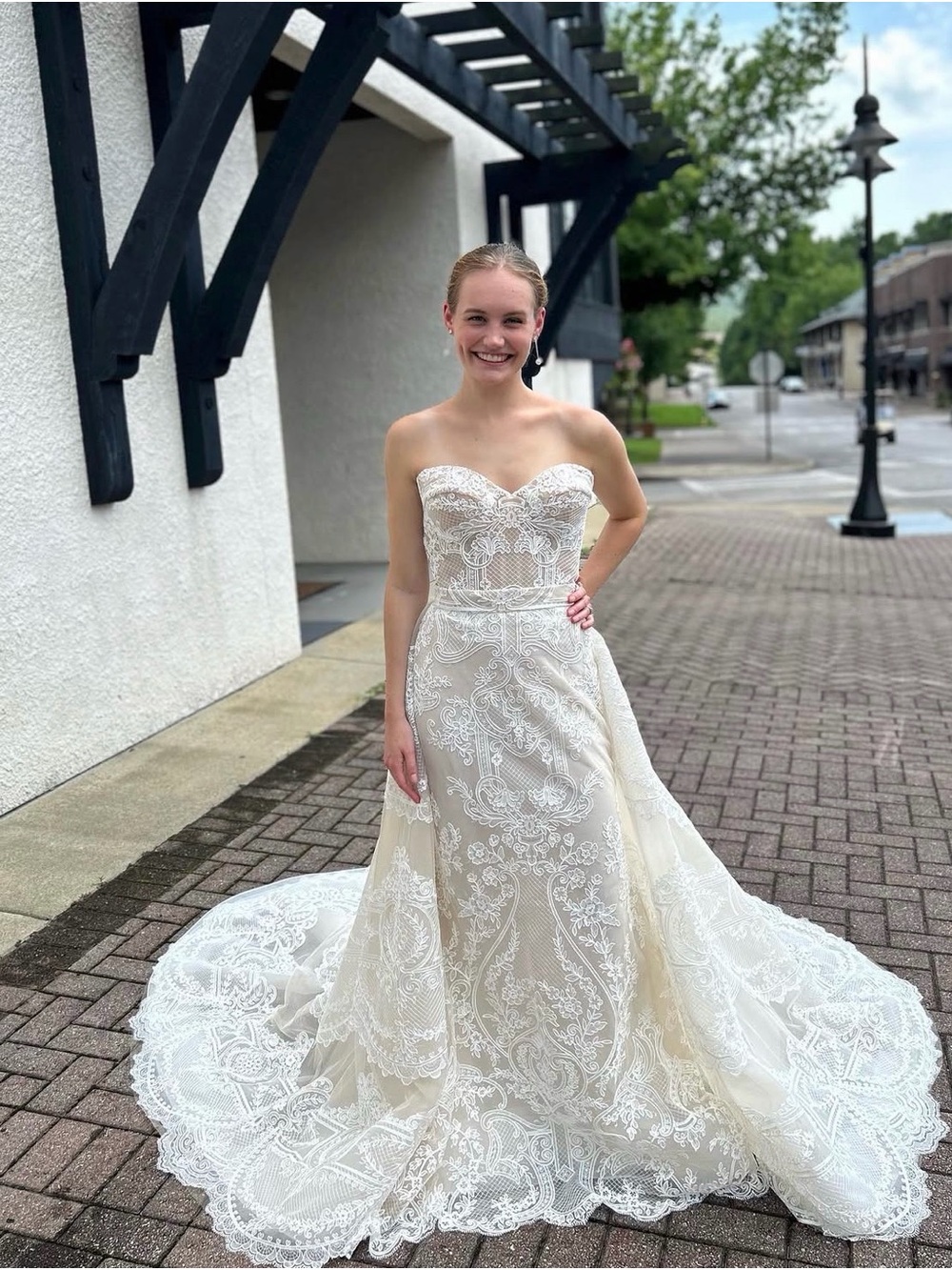 Lazaro Hepburn Strapless Lace Bridal Gown in Ivory